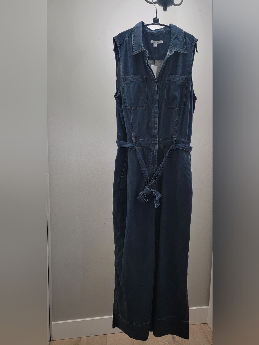 Chico's Sleeveless Denim Jumpsuit with Tie Waist